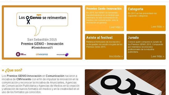 Captura de la página web de los Premios GENIO