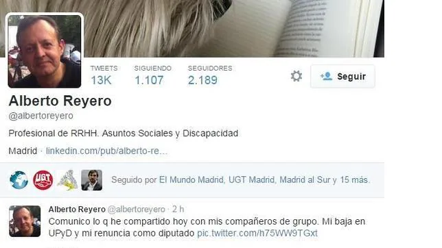 ALbertor Reyero comunica su renuncia como diputado de UPyD a través de su perfil en la red social