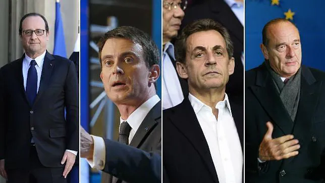 François Hollande, Manuel Valls, Nicolas Sarkozy y Jacques Chirac