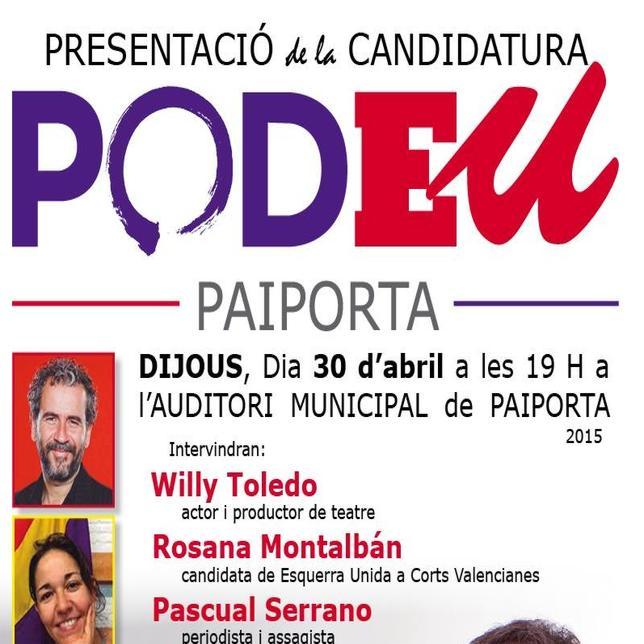 Willy Toledo entra en la precampaña electoral valenciana