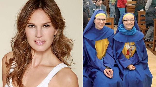 La modelo y actriz Olalla Olivares en su etapa como actriz y modelo (izq) y como monja de los «miguelianos» a la derecha (la religiosa de la izq)