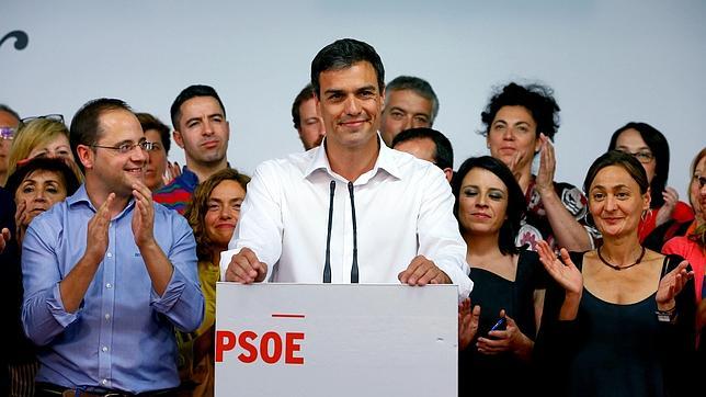 Pedro Sánchez en la rueda de prensa en la que analizó el resultado del PSOE