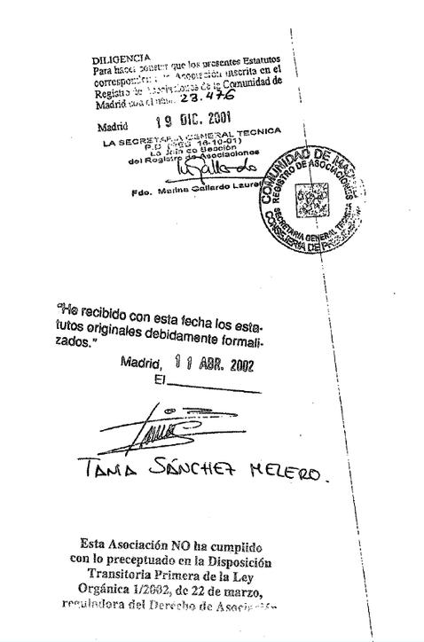 Firma de Tania Sánchez como representante de la asociación a la que luego concedió una subvención como concejal de Cultura