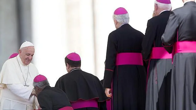 El Papa saludando a un grupo de obispos tras celebrar la audiencia general el pasado miércoles 10 de junio de 2015