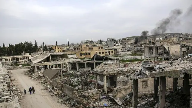 Vista de la ciudad de Kobani, destrozada por los ataques