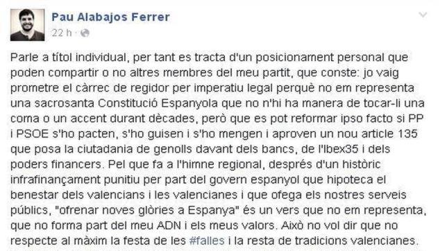 Tres concejales de Compromís se sientan al sonar el himno de la Comunidad Valenciana