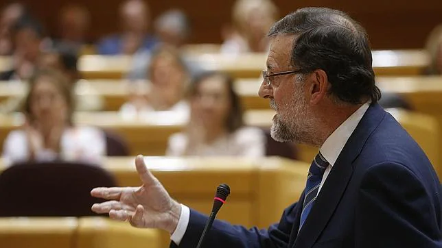 El presidente del Gobierno, Mariano Rajoy, en una comparecencia en el Senado