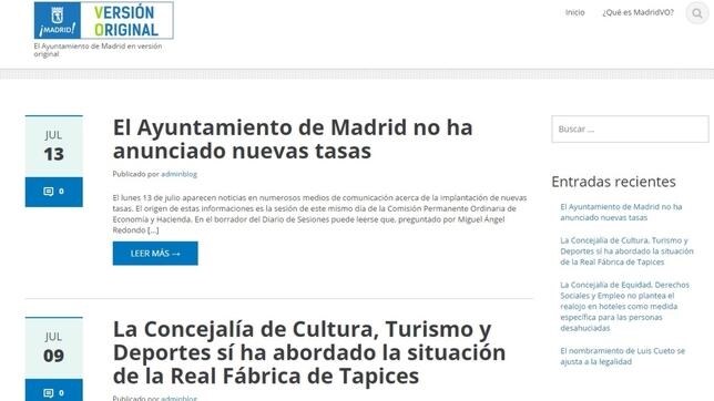Pantallazo del la nueva web del Ayuntamiento de Madrid denominada «Versión Original»