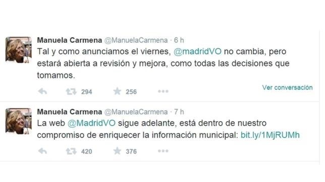 El tremendo enfado de Carmena con los que manejan sus comentarios en Twitter