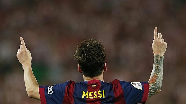 Leo Mesii celebra un gol en el Barcelona