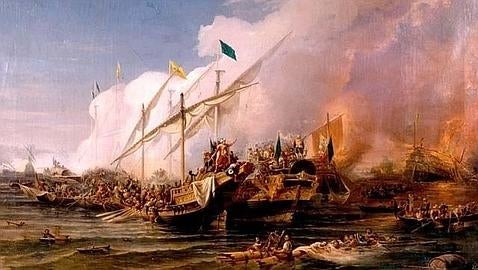 Pintura que representa un momento de la batalla de Previsa