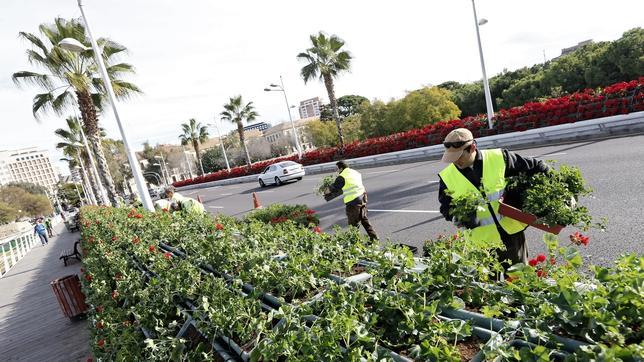 Cambio de plantas en el Puente de las Flores de Valencia