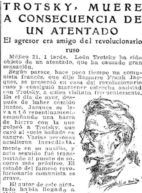 Noticia de la muerte de Trotsky publicada por ABC en 1940