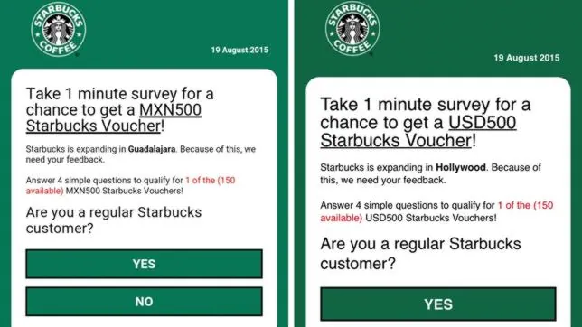 El mensaje de Starbucks que cambia la moneda en función del país en que se envía