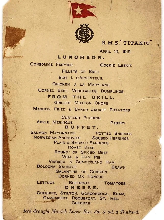 Vendido por 78.000 euros el último menú que tomaron los pasajeros del Titanic