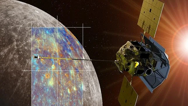 Vuelo orbital alrededor de Mercurio de la sonda Messenger y del mapa de la zona cercana al cráter Hokusai