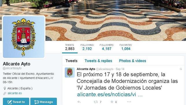 Perfil institucional del Ayuntamiento de Alicante en Twitter