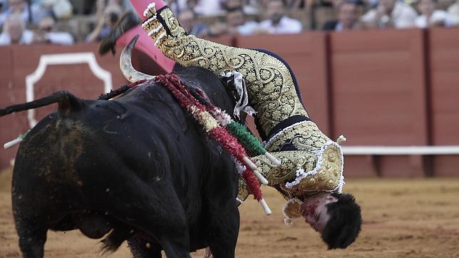 Esaú, cogido dos veces, convence con Alcurrucén en Sevilla