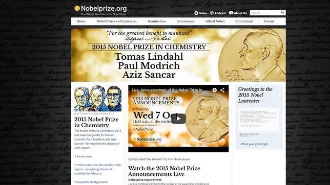 El Premio Nobel de Química recae en los investigadores Lindahl, Modrich y Sancar