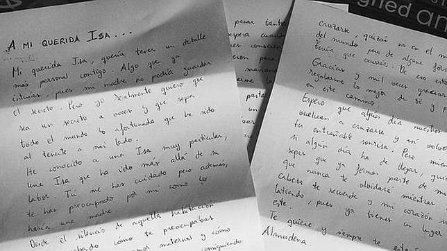 Carta de Almudena agradeciéndole a Isabel su dedicación
