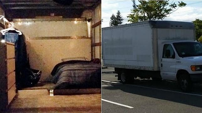 Imagen de la furgoneta y el interior de la misma en la que vive el joven empleado de Google