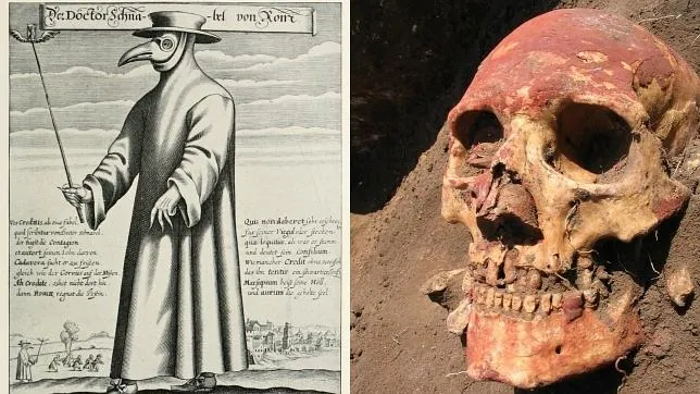 A la izquierda, un «médico de la peste», en la Edad Media, a la derecha, un poblador europeo de la Edad del Bronce