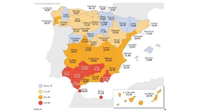 Seis de las ocho provincias andaluzas tienen una tasa de paro superior al 30%