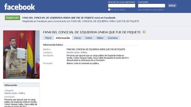 El Partido Comunista crea un club de fans de Carlos Vázquez en «Facebook»