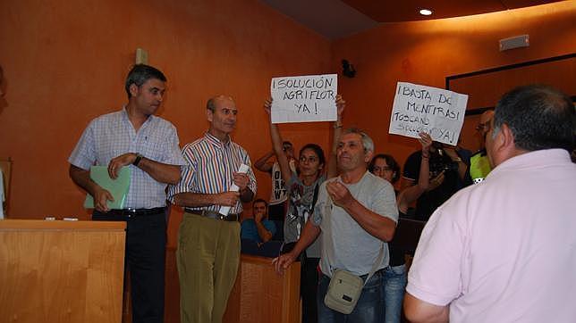 Exsocios de Agriflor protestan en el Pleno para pedir una solución a su futuro laboral