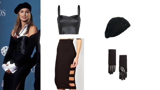 Falda y boina de Asos; guantes y corpiño de Mango