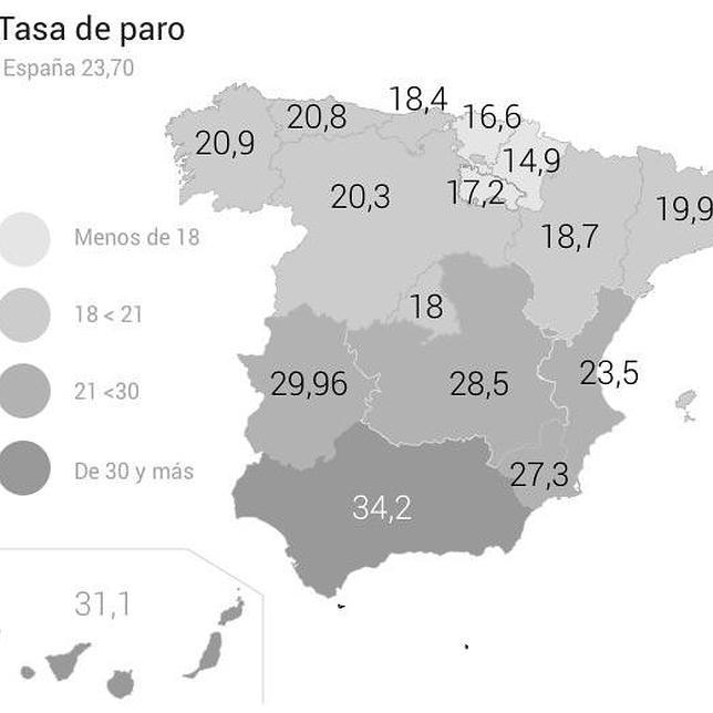 Andalucía, más de 10 puntos por encima en la tasa de paro nacional