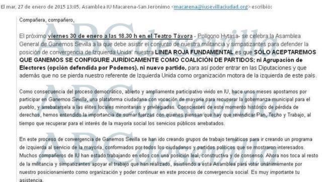 IU rompe con Podemos y exige a sus bases que Ganemos Sevilla sea coalición de partidos