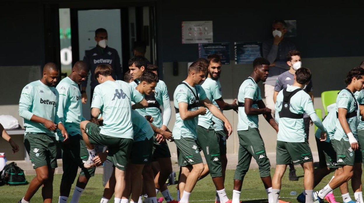El grupo de jugadores del Betis, en el entrenamiento previo al Betis - Athletic
