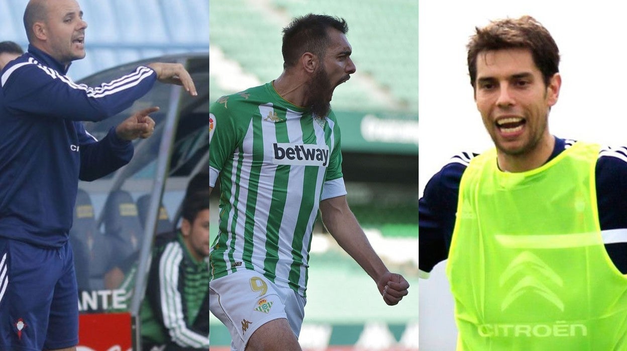 Fredi Álvarez, a la izquierda, y David de Dios, a la derecha, fueron los primeros técnicos que Borja Iglesias tuvo en el Celta B entre 2013 y 2015