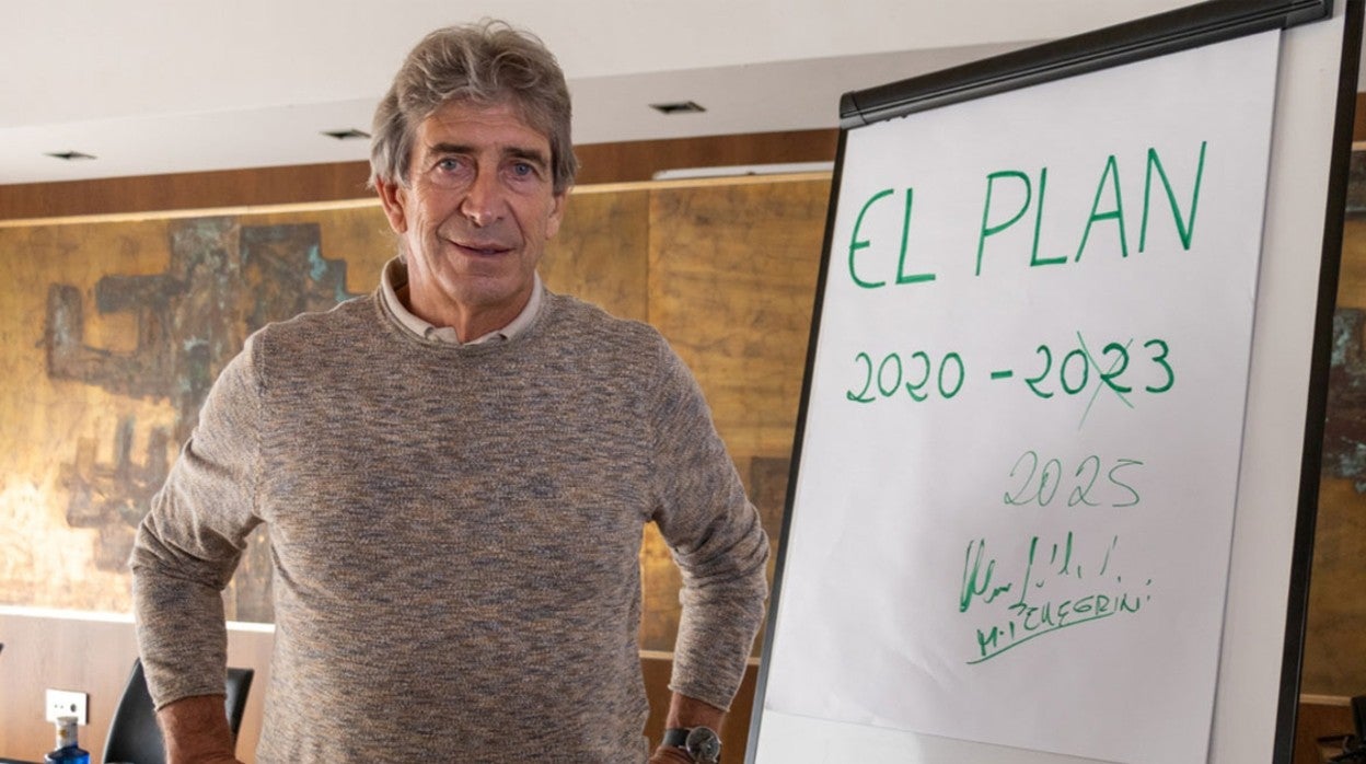 Instantánea de Manuel Pellegrini anunciando su renovación hasta el 2025