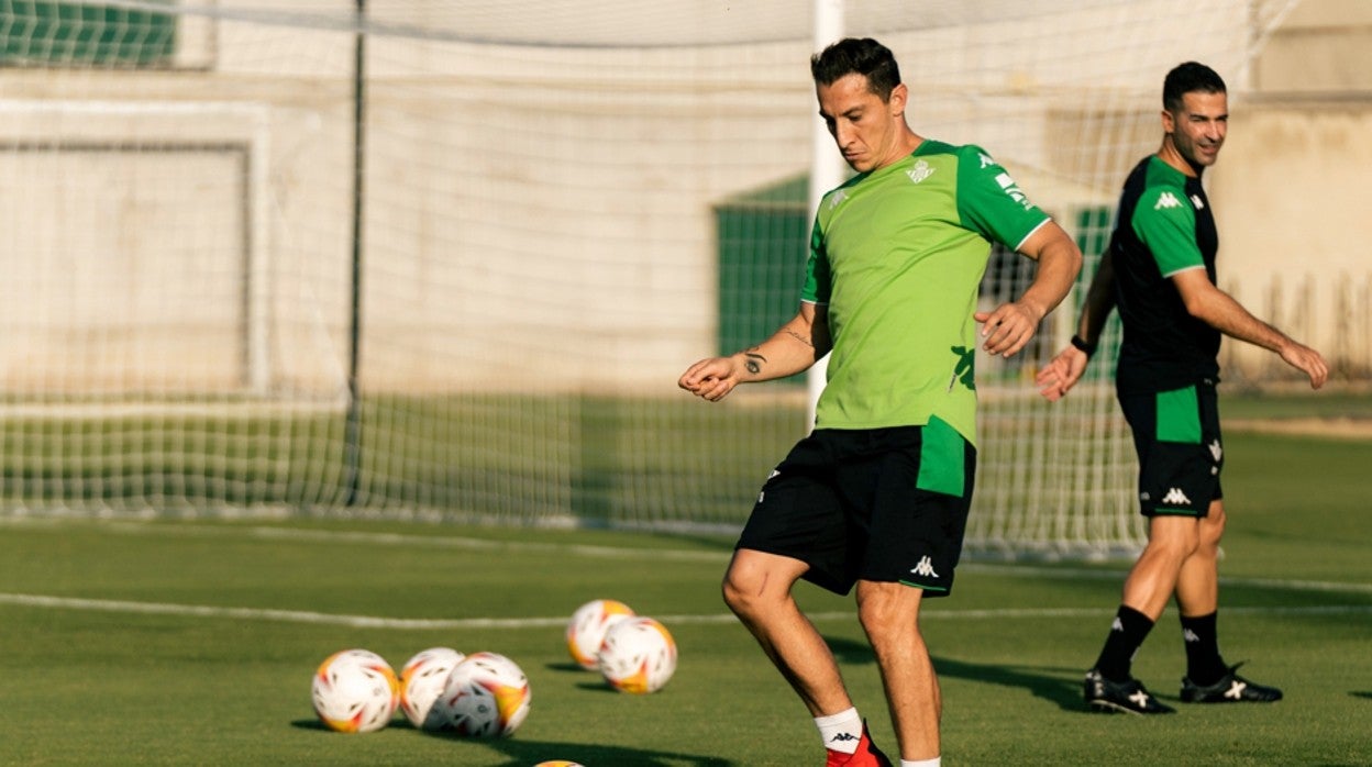 Andrés Guardado, durante un entrenamiento del Real Betis
