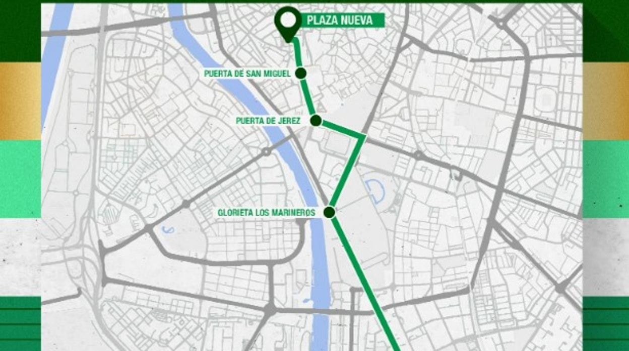 Mapa con el recorrido que el Real Betis hará con motivo de la celebración de la Copa del Rey