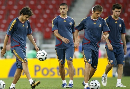 Raúl, Juanito, Joaquín y Cesc, en el entrenamiento del día previo al España-Túnez en el Mundial 2006