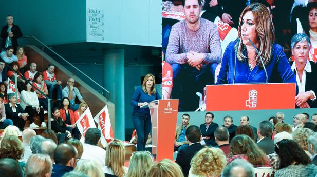 Susana Díaz se dirige a los asistentes al acto de Vigo este sábado