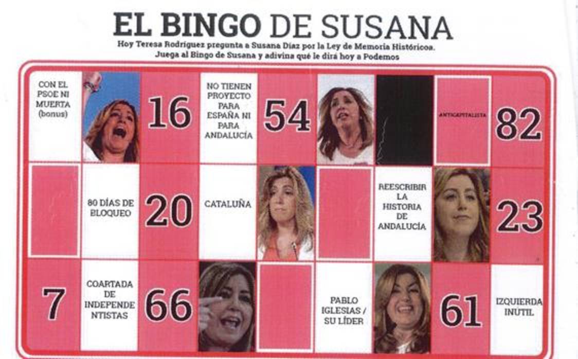 Imagen del «cartón « de bingo que repartió Podemos en el Parlamento