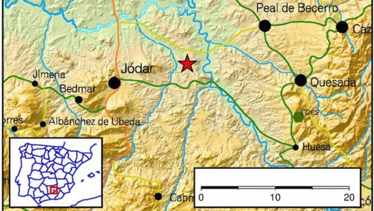 Mapa del terremoto producido en la madrugada de este martes en la provincia de Jaén