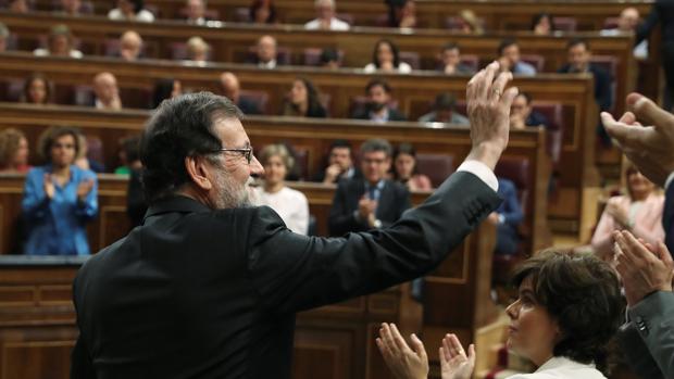 El ex presidente del Gobierno, Mariano Rajoy, en la moción de censura que le destituyó