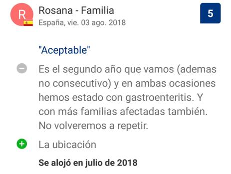 El hotel de Torremolinos acumula quejas por enfermedad de los clientes desde 2012