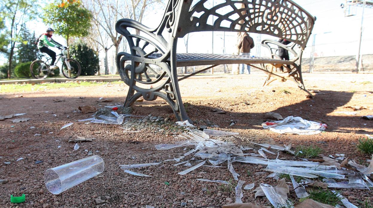 Suciedad en una calle cordobesa después de un botellón