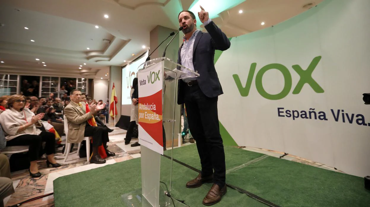 Santiago Abascal, líder de Vox, durante un mitin en Córdoba