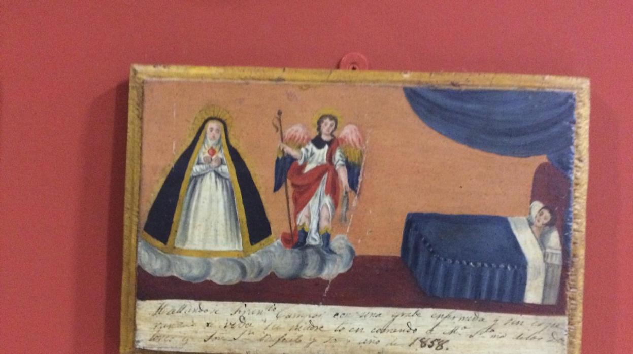 Tablilla de un exvoto pidiendo a la Virgen de los Dolores y San Rafael