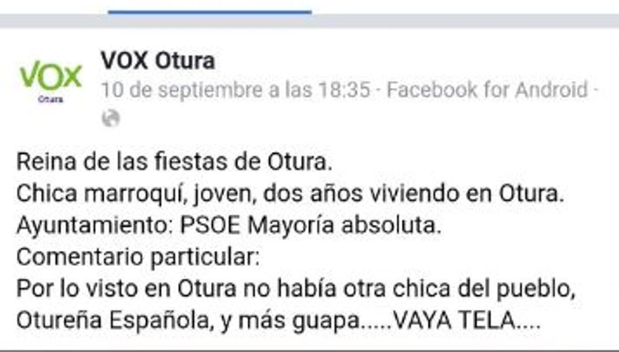 Denuncian a Vox por comentario xenófobo contra la reina de las fiestas de Otura