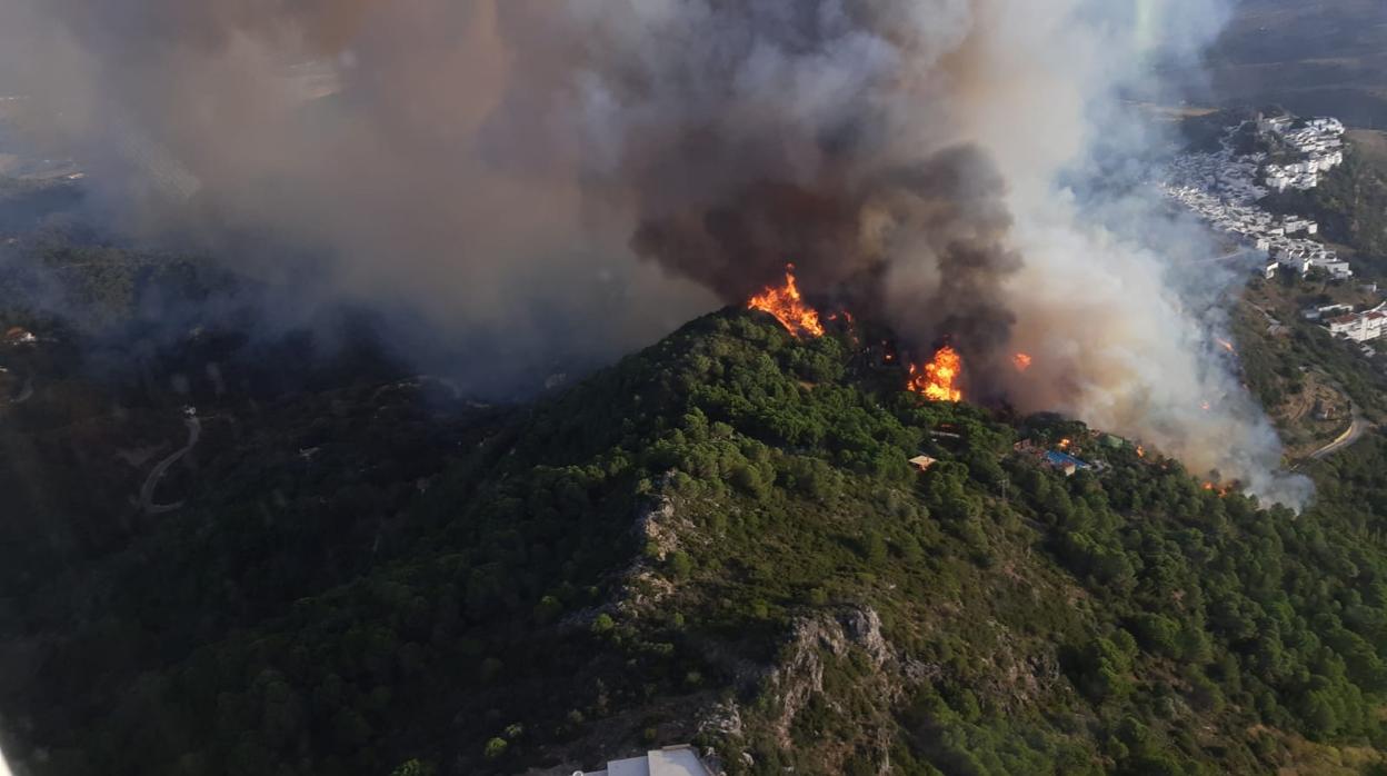 Imagen del fuego desde uno de los medios aéreos del Infoca
