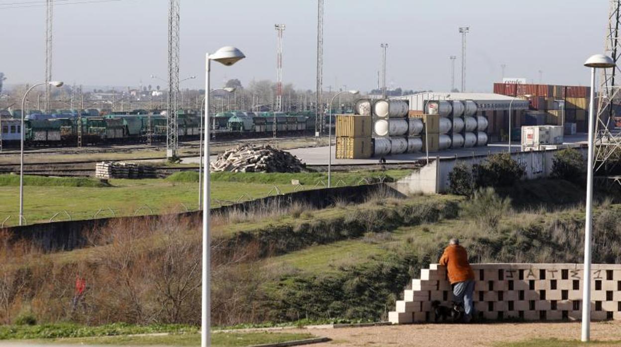 Un hombre observa las instalaciones de la estación de mercancías de El Higuerón