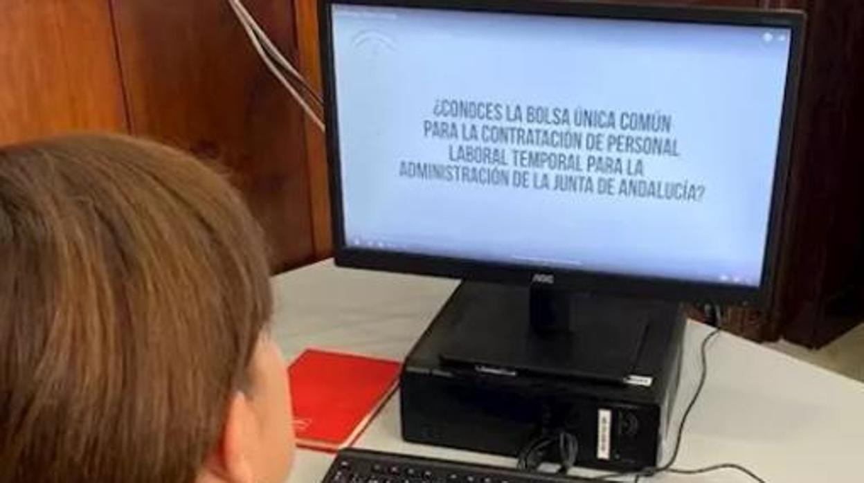 Una joven consulta la Bolsa Única Común de la Junta